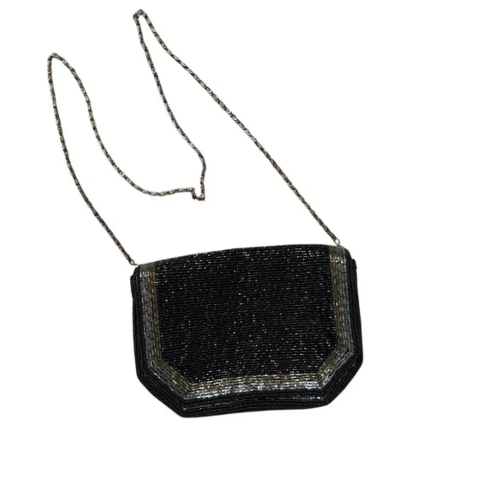 Urban‎ Outfitters Beaded Evening Bag - Black, Gold & Silver